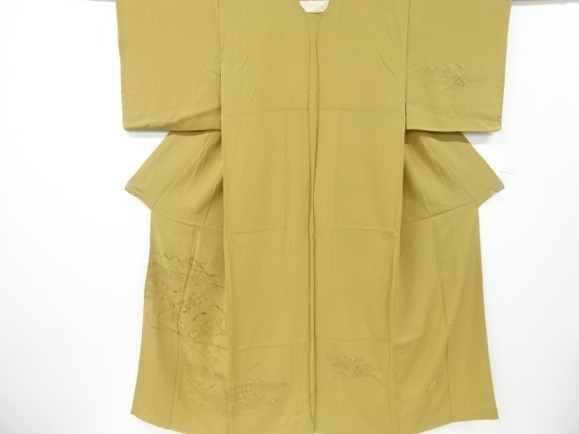 リサイクル　未使用品　汕頭蘇州刺繍 ヱ霞に華紋・組紐模様一つ紋訪問着